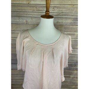 ByBy Womens Large Blush Blouse Flutter Sleeve Pleated Neckline Rounded Hem